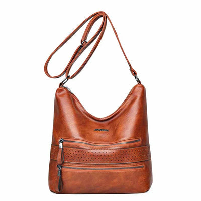 Aaliyah™ - Double Zipper Leather Shoulder Bag