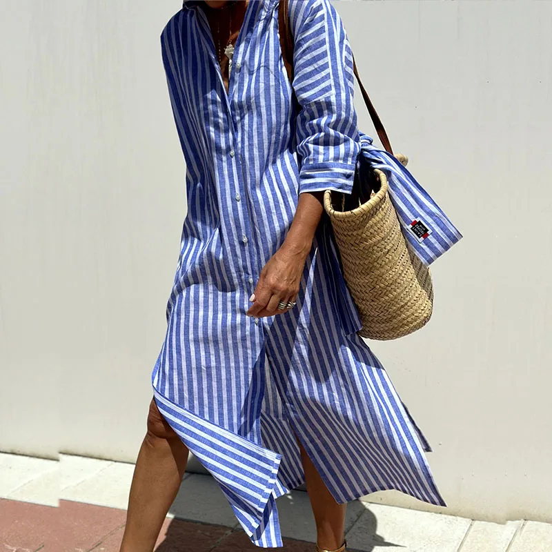 Regina – Striped Button-Up Shirt Dress