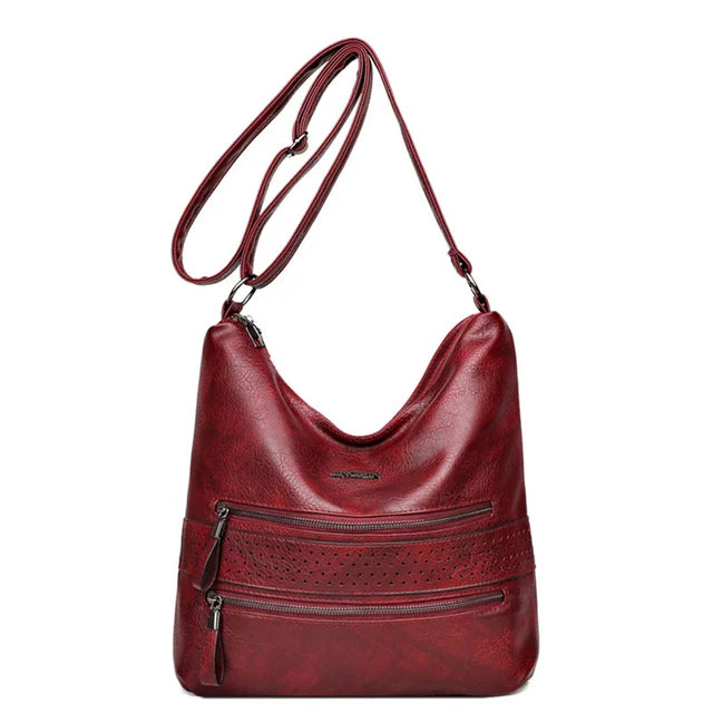 Aaliyah™ - Double Zipper Leather Shoulder Bag