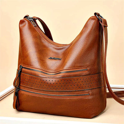 Aaliyah™ - Double Zipper Leather Shoulder Bag